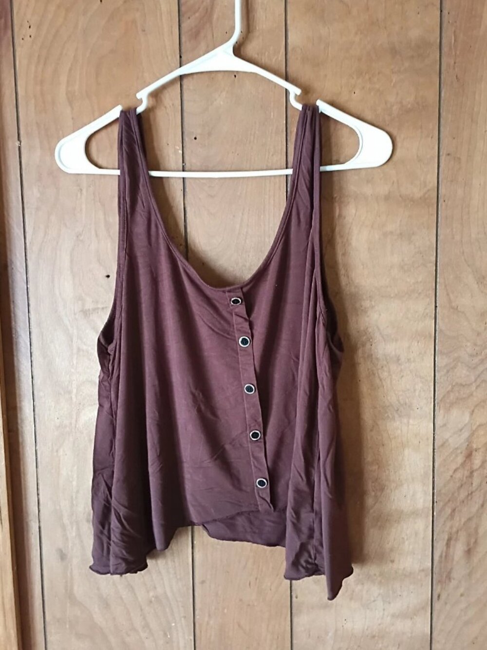 Sullcom Womens Brown Tank Top Size L Button Front Flowy Rayon Spandex Sleeveless